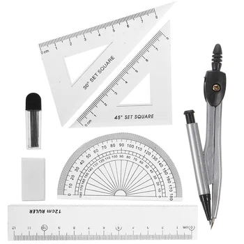 1 Комплект компаса для геометрии, 7 инструментов для точной геометрии, транспортир для рисования геометрии, компас, инструменты для рисования в школе,