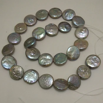 16 дюймов 14-15 мм Серебряная Натуральная Монета Жемчужина Свободная Нить