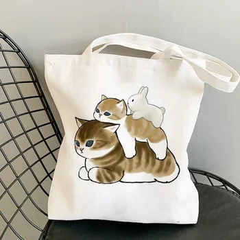 2022 Kawaii Canvs bag С принтом Мультяшных Кошек Kawaii Bag Harajuku Для покупок, Холщовая Сумка для Покупок, женская сумка-Тоут на плечо