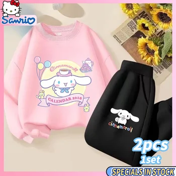 2023 Осенний Комплект Детских свитеров Kawaii Sanrio с Аниме Cinnamoroll Kuromi, Модный Спортивный Костюм, Пуловер Для мальчиков и Девочек, Детская Одежда