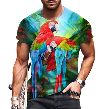 2024 Освежающая летняя мужская одежда из серии Animal, футболка с рисунком попугая, 3D-принт, круглый вырез, спортивный повседневный топ с короткими рукавами