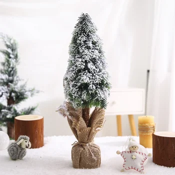 40-сантиметровая Рождественская елка, падающий снег, сосновые мини-елки, стекающиеся зашифрованные льняные украшения на окне, сцена украшения стола