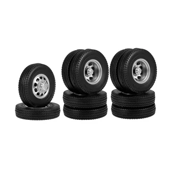 6 шт. металлических ступиц передних и задних колес, резиновых шин, колесных шин, полный комплект для 1/14 радиоуправляемого прицепа, тягача, автомобиля A