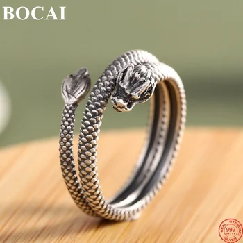 BOCAI S999 Кольца из Стерлингового Серебра для Женщин Мужчин, Новая Мода, Извилистый Дракон, Винтажные Ювелирные Изделия в Стиле Панк, Бесплатная Доставка