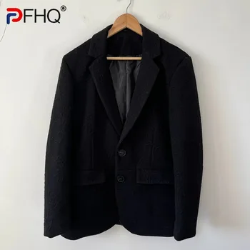 PFHQ Мужские весенние блейзеры размера L, темная одежда с рельефным жаккардом, универсальный дизайнерский однобортный пиджак с карманами, 21Z3769