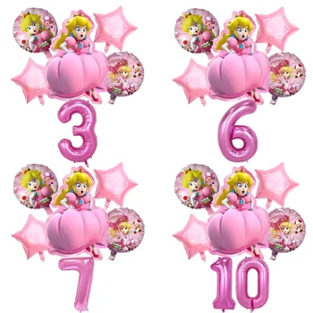 Super Mario Ballons, Цифры, Воздушные шары, Декоративный воздушный шар для Дня рождения Принцессы Персик, Украшение для вечеринки в честь детского душа, Фотографический Реквизит
