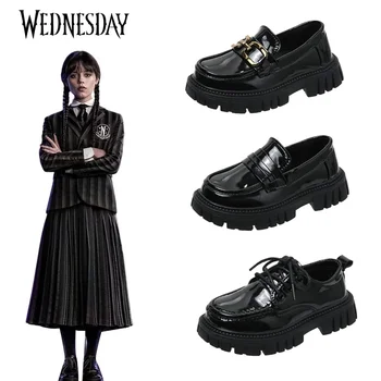 Wednesday Addams Family Косплей, Детская обувь с толстой подошвой, Винтажные готические модные тонкие туфли для девочек, обувь для вечеринки на Хэллоуин