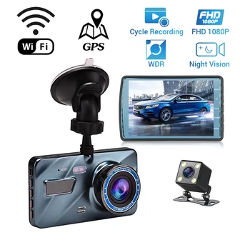 Автомобильный видеорегистратор WiFi Full HD 1080P, видеорегистратор заднего вида, Парковочный монитор, камера ночного видения с G-сенсором, GPS-трек