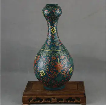 Антикварный фарфор, цветная эмаль Qing Yongzheng, зеленая глазурь, ваза для цветов и чеснока