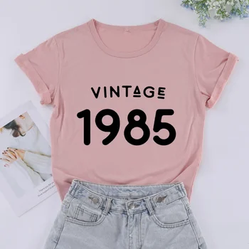 Винтажные рубашки 1985 года, модная хлопковая эстетичная женская футболка, забавная повседневная одежда для вечеринки по случаю Дня рождения 36, футболки с круглым вырезом и коротким рукавом