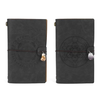 Волшебный кожаный блокнот для дневника путешествий, Черный блокнот-планировщик с украшением в виде кристаллов