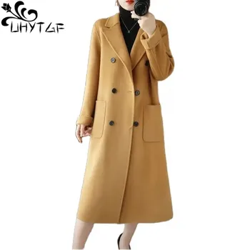 Высококачественная Куртка Из 100% Овечьей Шерсти, Женская Корейская Мода, Двубортное Осенне-Зимнее Двустороннее Кашемировое Пальто, Женское Пальто 2837