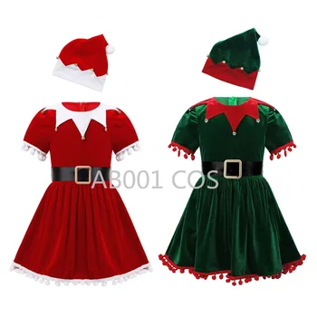 Детская одежда, Рождественский Костюм Эльфа для девочек, Детский Новогодний Фестиваль, Костюм Санта-Клауса, расшитый блестками, Маскарадный костюм для малышей, вечеринка