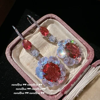 Женские модные овальные лабораторные серьги с рубином и цирконием, винтажные подвески из серебра 925 пробы для женщин, свадебные изысканные украшения