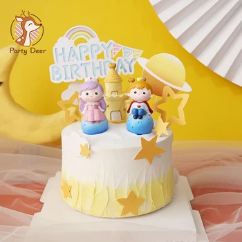 Замок планета радуга звезда мальчик девочка принцесса принц торт с днем рождения для украшения детского дня рождения