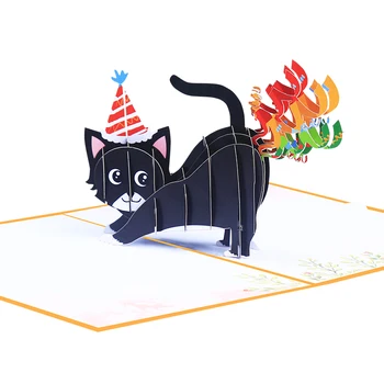 Изготовление на заказ Персонализированное Уникальное украшение ручной работы Милый кот 3D Всплывающие поздравительные открытки с Днем Рождения для детей