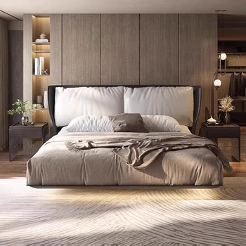 Итальянская современная Легкая двуспальная кровать, Мягкая дизайнерская спальня для девушки, двуспальная кровать, человеческие Белые Мублес, мебель для спальни