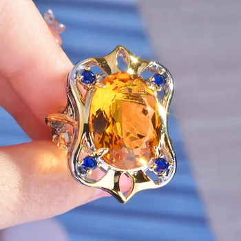 Итальянское ювелирное ремесло из серебра 925 пробы, кольцо с сокровищами желтого бриллиантового цвета, легкое роскошное двухцветное открытое женское кольцо в стиле ретро