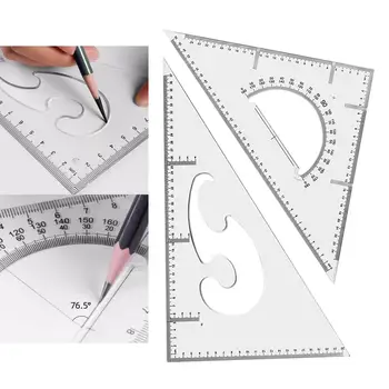 Квадратная треугольная линейка из 2шт, прочный Прозрачный точный измерительный инструмент для разметки для художников-дизайнеров, обучения инженерному делу, плотников