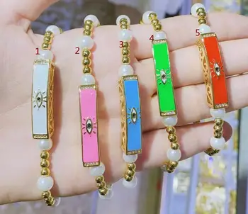 Красочные трубчатые браслеты от сглаза для женщин, Позолоченные Медные Браслеты с жемчугом, украшенные бисером, Модные ювелирные изделия в подарок