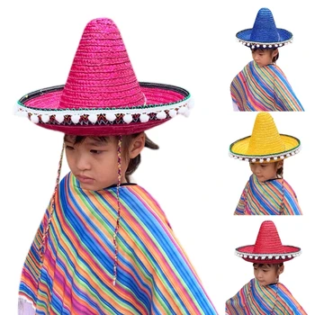 Мексиканцы Сомбреро Шляпы Широкополая Солнцезащитная Соломенная шляпа Реквизит для фотосессии Шляпа Детские Праздничные Цилиндры Карнавальный костюм