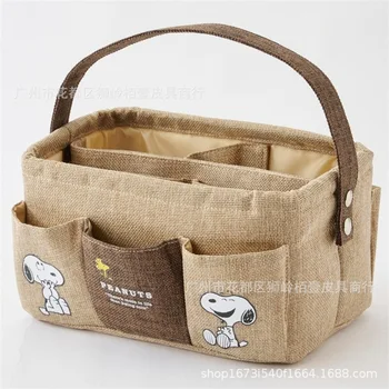 Милая сумочка из аниме MINISO Kawaii Snoopy, настольная сумка для сортировки и хранения, множество карманов, корзина для хранения в гостиной.