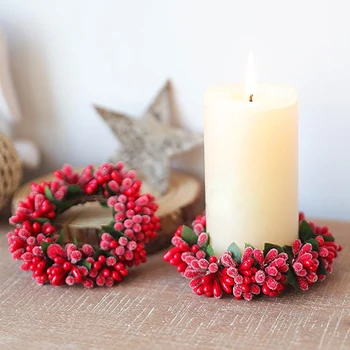 Мини-Рождественская свеча, Гирлянда, имитация Рождественского венка из ягод, Подсвечник, Кольцо для свечи для свадебной вечеринки, Обеденный стол в гостиной.