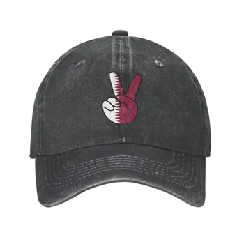 Модная бейсболка Унисекс из хлопка с флагом Катара и V-образным знаком, Регулируемая шляпа для папы, Мужская Женская Спортивная