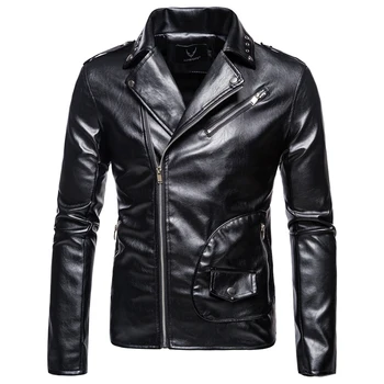Модная новая мотоциклетная кожаная куртка, мужская осенняя приталенная байкерская кожаная куртка, модная мужская одежда, топы, верхняя одежда, Размер Oversize 5XL