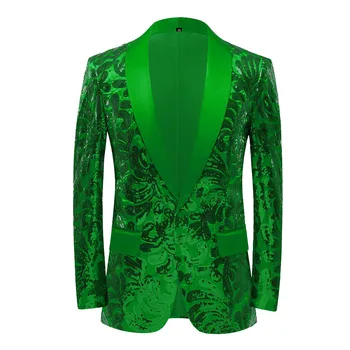 Модные блестки ого-го 2023 мужской тонкий костюм куртка Молодежная зеленый воротник повседневная пиджаки