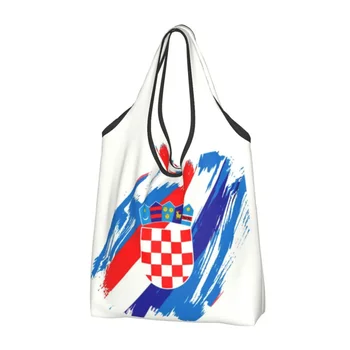 Модные сумки-тоут с флагом Хорватии, портативная Хорватская патриотическая сумка для покупок Proud Grocery через плечо
