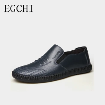 Мужская модная повседневная обувь Egchi, качественная обувь без застежки из мягкой кожи, Удобные лоферы, кожаные ботинки для вождения