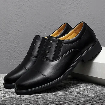 Мужская черная всесезонная кожаная обувь стандартная рабочая обувь с тремя шарнирами, мягкая противоскользящая подошва, повседневная кожаная обувь для бизнеса