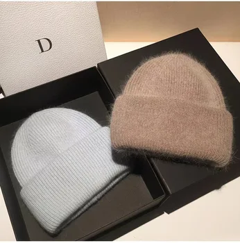 Новая высококачественная вязаная шерстяная шапка из кроличьей шерсти, модная детская осенне-зимняя шапка от холода, вязаная шапка с теплым джемпером