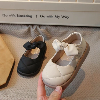 Новая детская обувь, обувь для малышей, осенняя модная детская кожаная обувь с бантом, черные, бежевые повседневные туфли на плоской подошве для малышей Mary Janes