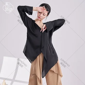 Новая рубашка для современных танцев Shanrantang, классический танцевальный костюм, длинные рукава, свободный тренировочный костюм для боди, женский топ