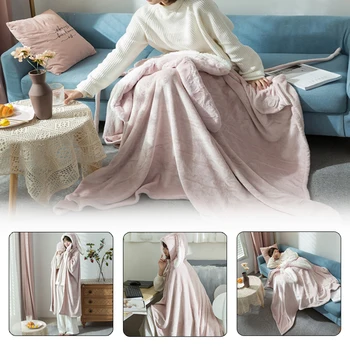 Одеяло с капюшоном с мультяшным кроликом, Фланелевое одеяло с двойной шалью, милая пижама, женское зимнее теплое одеяло для сна, домашняя одежда для отдыха.