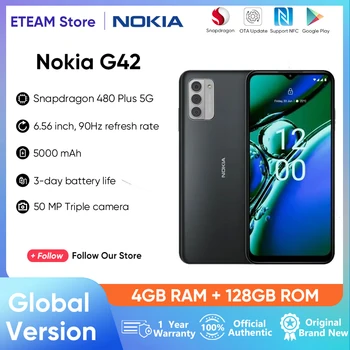 Оригинальная Глобальная версия Nokia G42 4GB 128GB Snapdragon 480 + 5G NFC Android с частотой обновления 13 90 Гц 6,56-дюймовая Тройная Камера 5000 мАч 50 Мп