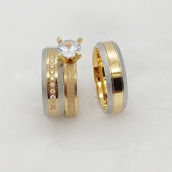 Первоклассные кольца для любви, 3 шт., обручальные кольца для пары Promise Alliance, оптовая продажа ювелирных изделий золотого цвета