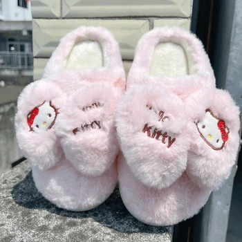 Плюшевые тапочки Sanrio Hello Kitty Y2K Kawaii Аниме Студенческая спальня, Милая Мультяшная Мягкая Плюшевая обувь для спальни, Игрушки, подарки для девочек