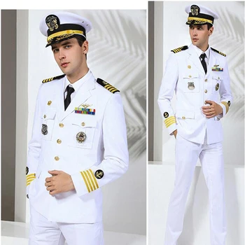 Показать белый костюм армии США для косплея, осенняя военно-морская форма, форма капитана яхты, военный костюм