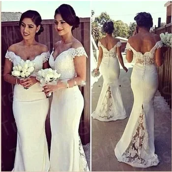 Популярные платья подружек невесты с открытыми плечами, длинное платье подружек невесты в стиле русалки с кружевной аппликацией, вечерние платья для вечеринок.