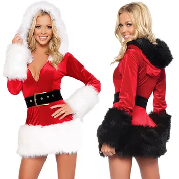 Рождественский костюм Мисс Клаус, женское Рождественское нарядное платье для вечеринки, сексуальные наряды Санта-Клауса, толстовка с капюшоном, милые костюмы Санта-Клауса для косплея