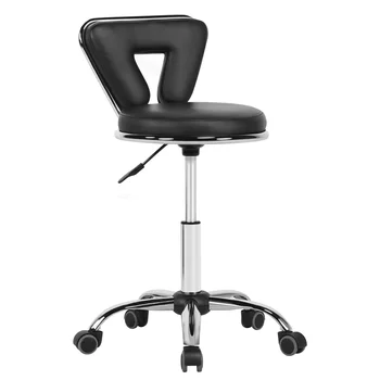 Салонный стул SmileMart с регулируемой средней спинкой на колесиках для маникюра, массажа, спа, черный