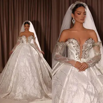 Сексуальные свадебные платья Русалки с V образным вырезом, с открытыми плечами, расшитое бисером Свадебное платье на заказ, расшитое блестками и кристаллами, Vestido De Novia