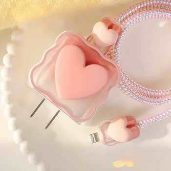 Симпатичный 3D Сердечко Зарядное Устройство Протектор Кабельный Органайзер для Iphone 18 Вт 20 Вт Кабель Для Передачи Данных Комплект Для Намотки Шнура Коробка Для Хранения Кабеля