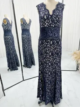 Синее модное элегантное кружевное кружевное платье с тонкой талией Mermaid Daily Evening Dress M1655