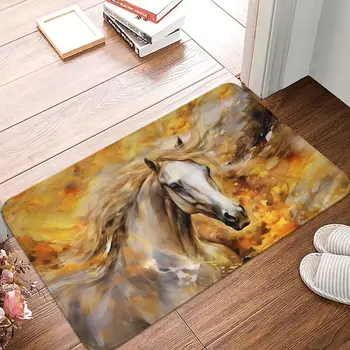 Скачущие лошади Противоскользящий коврик для ванной Текстурные тени Золотой ковер для пола Коврик для входной двери Декор спальни