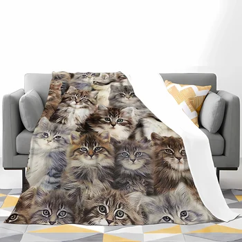 Фланелевые одеяла HX Maine Cats, забавный милый полосатый котенок, одеяло с 3D принтом, уютные портативные одеяла с тонким ворсом, прямая поставка
