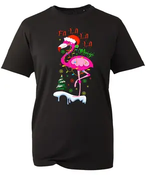 Футболка Fa La La La Mingo, Рождественский фламинго, шляпа Санта-Клауса, рождественские огни, Фламинго